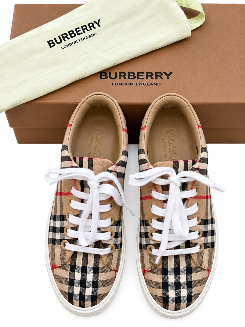 Burberry Archive Beige Check Leather Sneakers Size 38